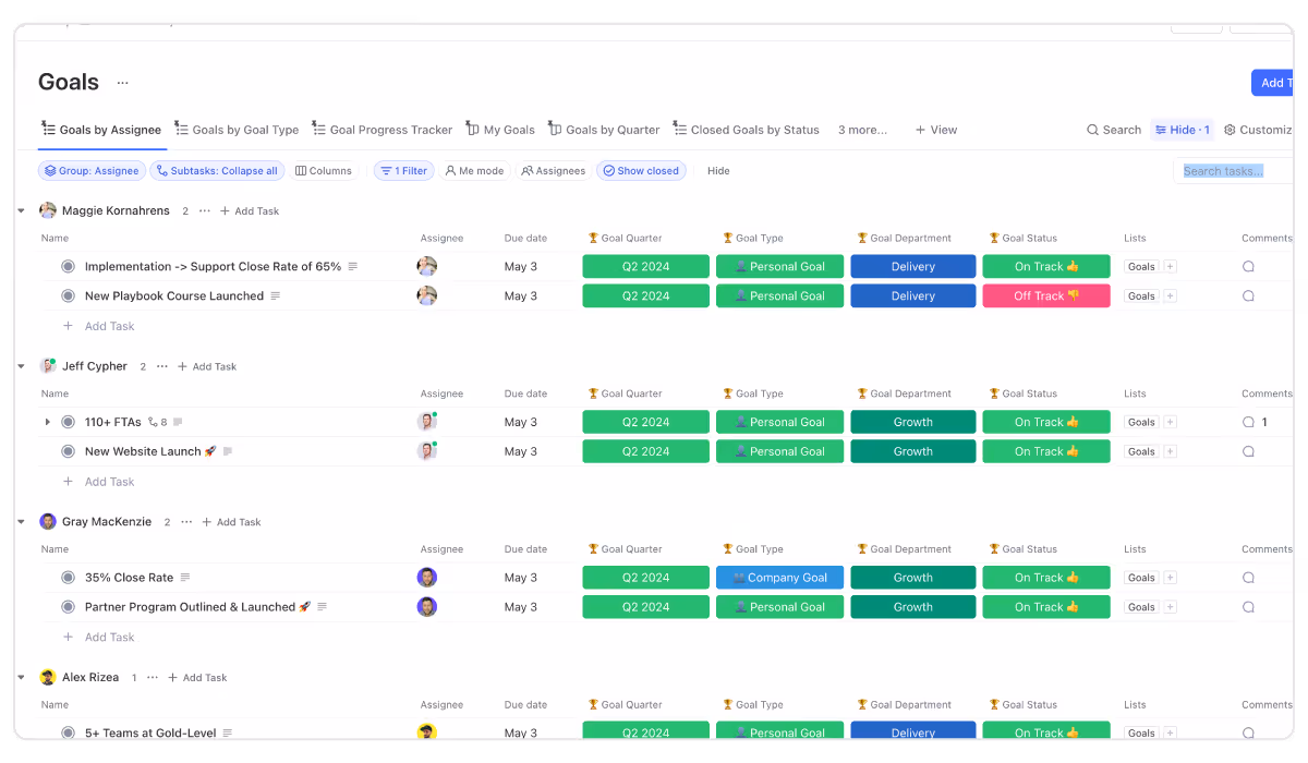 ClickUp Goal Tracking Template by ZenPilot
