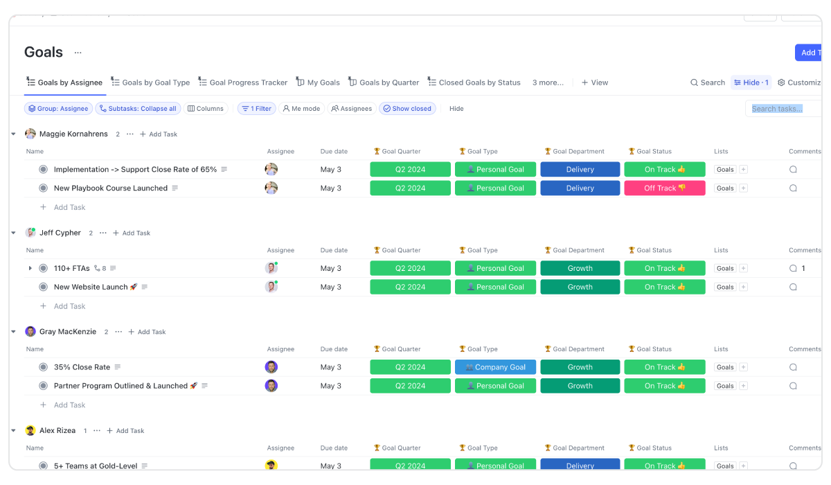 ClickUp Goal Tracking Template by ZenPilot