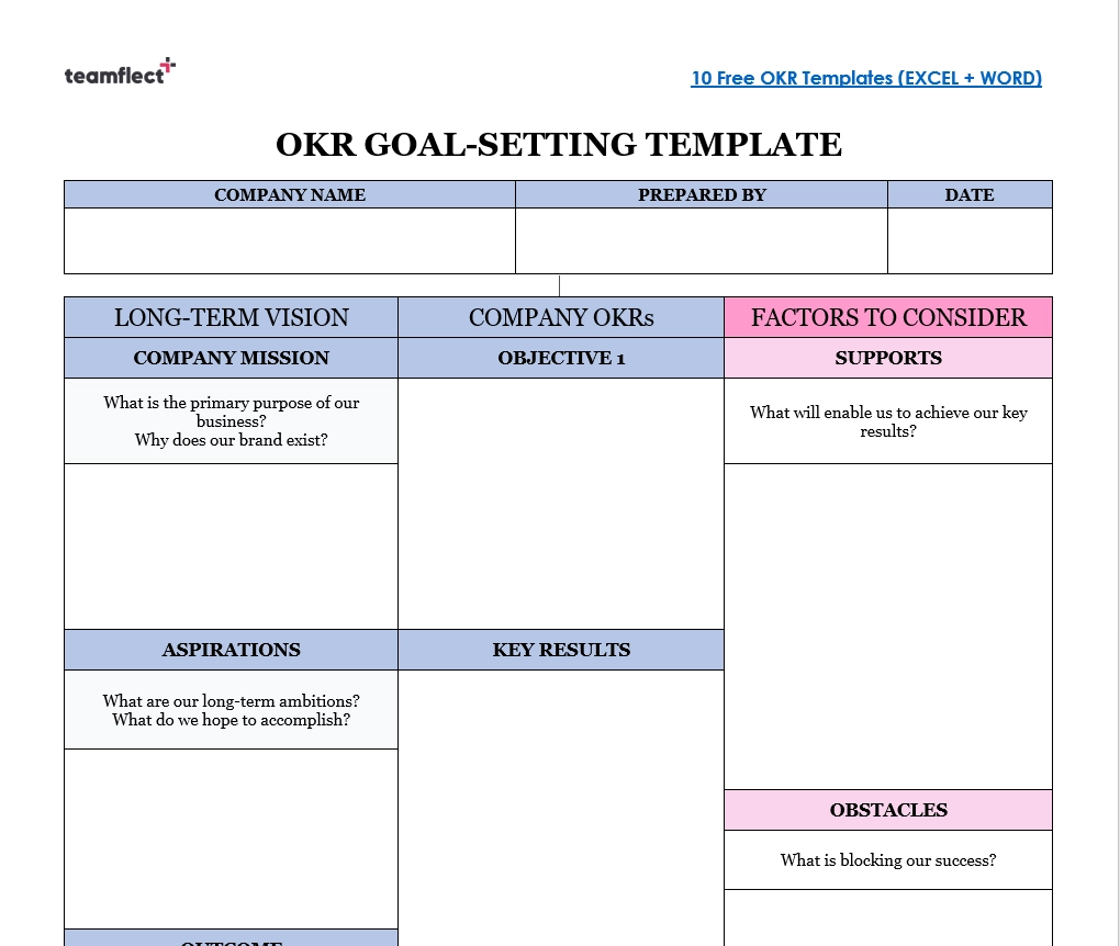 OKR planning template in Word Format