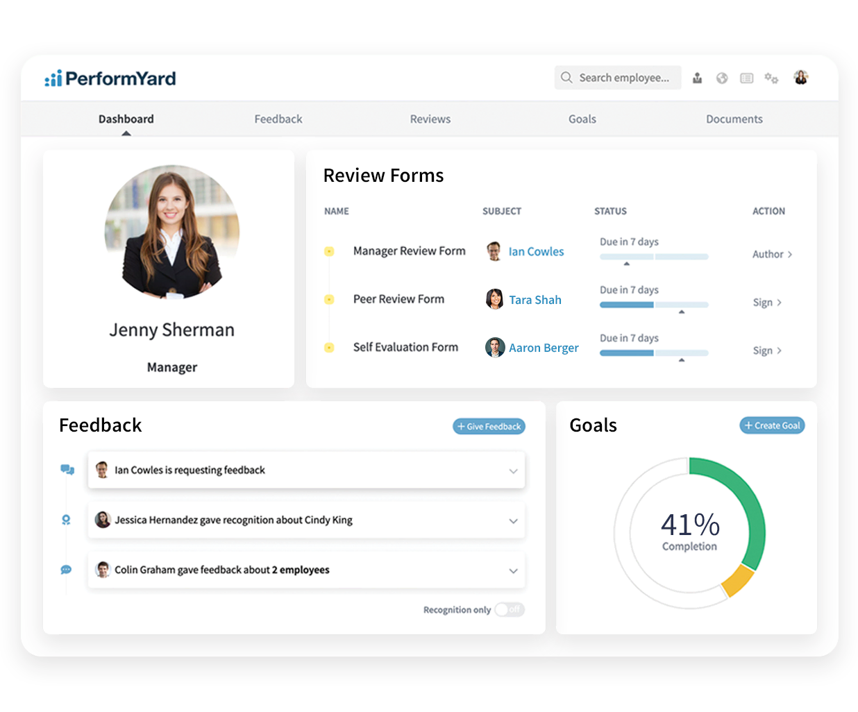 PerformYard main dashboard