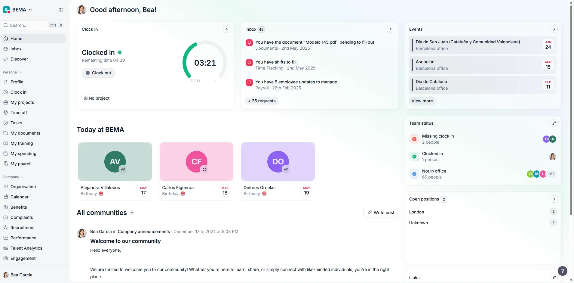 Factorial main dashboard