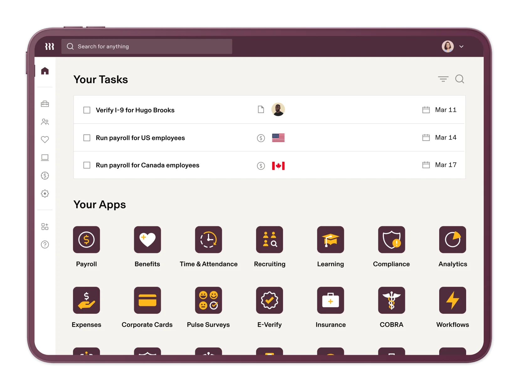 Rippling main dashboard