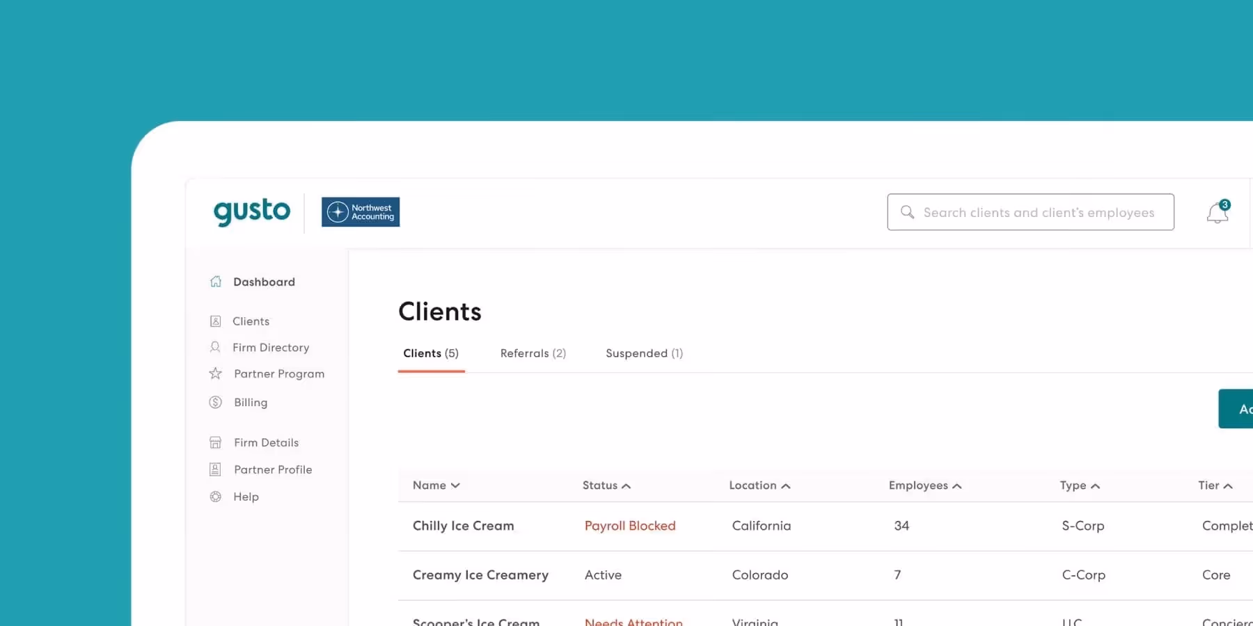 Gusto main dashboard