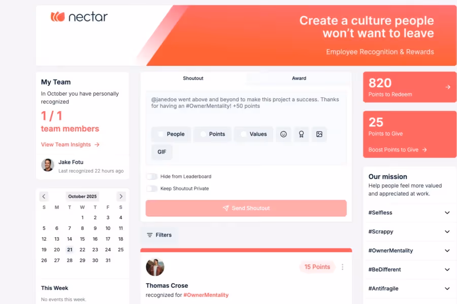Nectar main dashboard