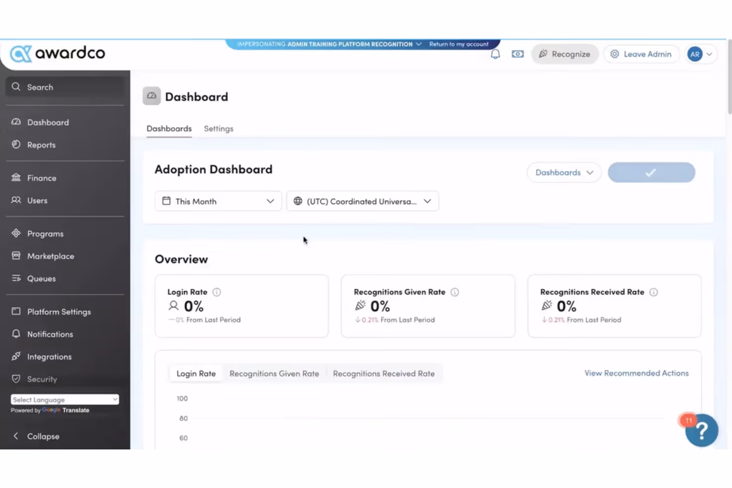 Awardco main dashboard