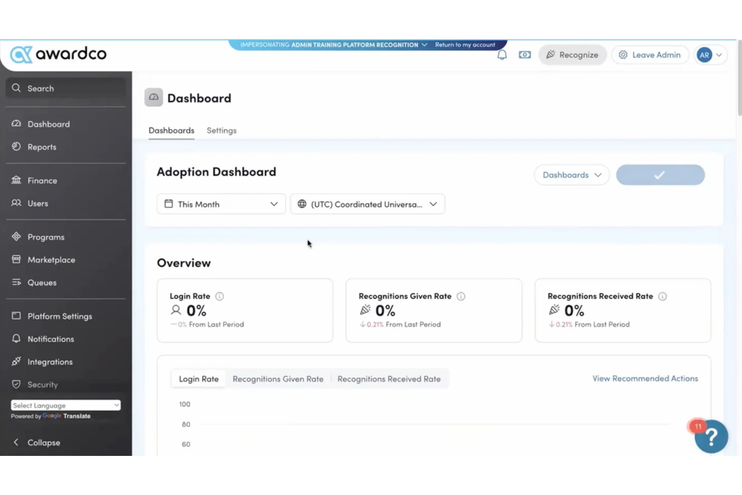 Awardco main dashboard