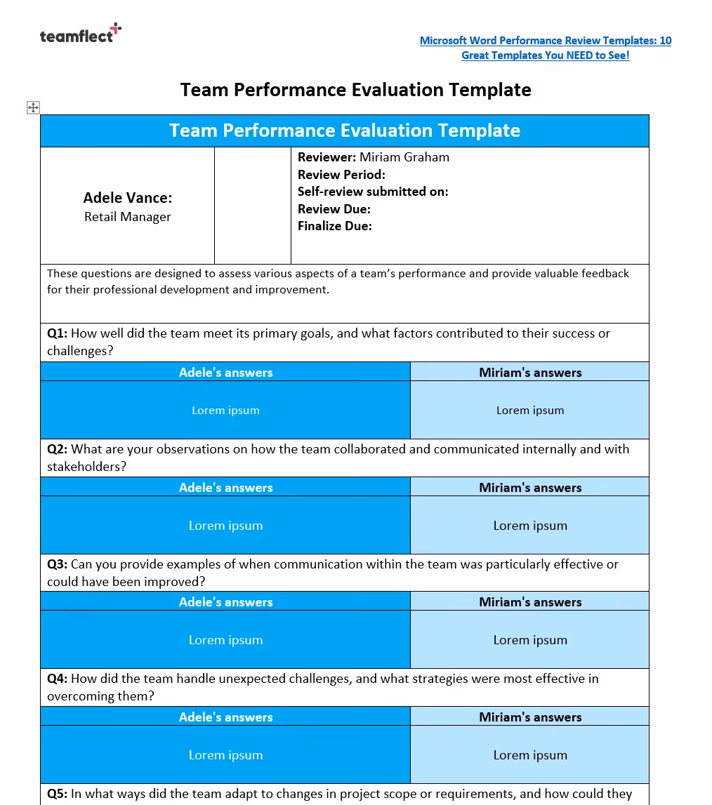 Team Performance Review Template