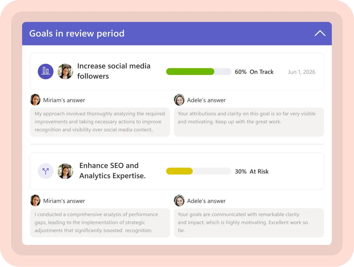 Goals and OKRs integrated into performance reviews with Teamflect