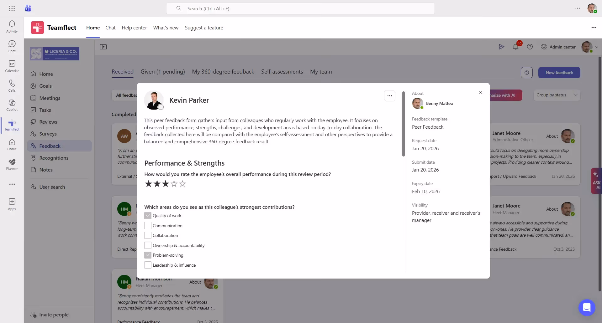 Feedback inside Teams with Teamflect