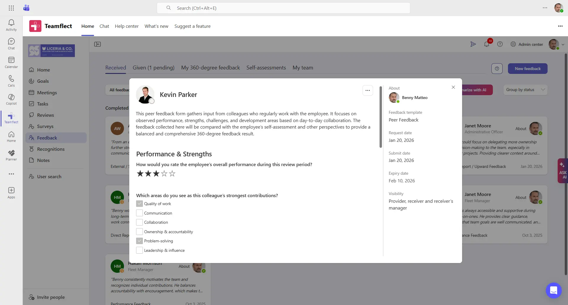 Feedback inside Teams with Teamflect