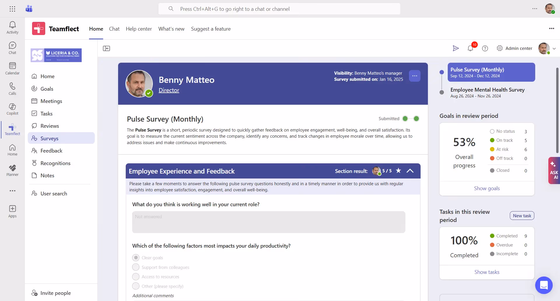 Surveys inside Teams with Teamflect