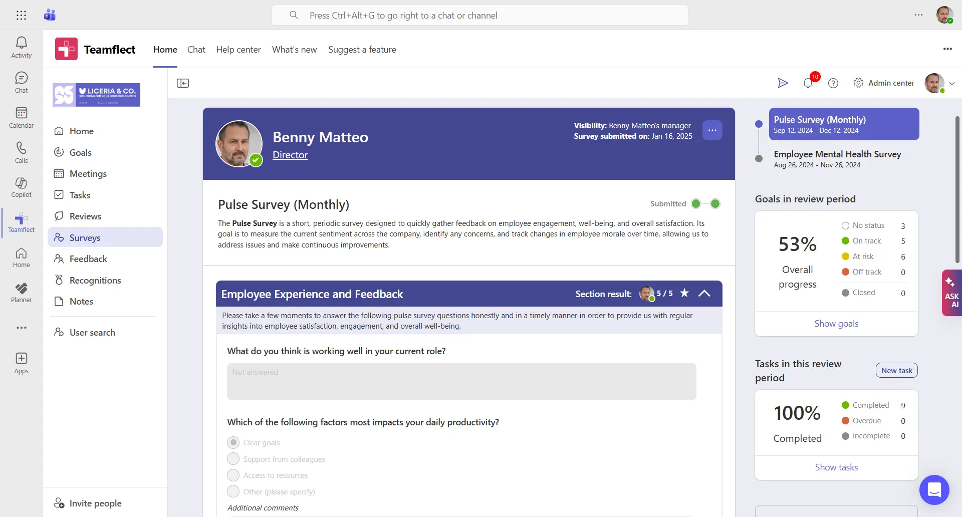 Surveys inside Teams with Teamflect