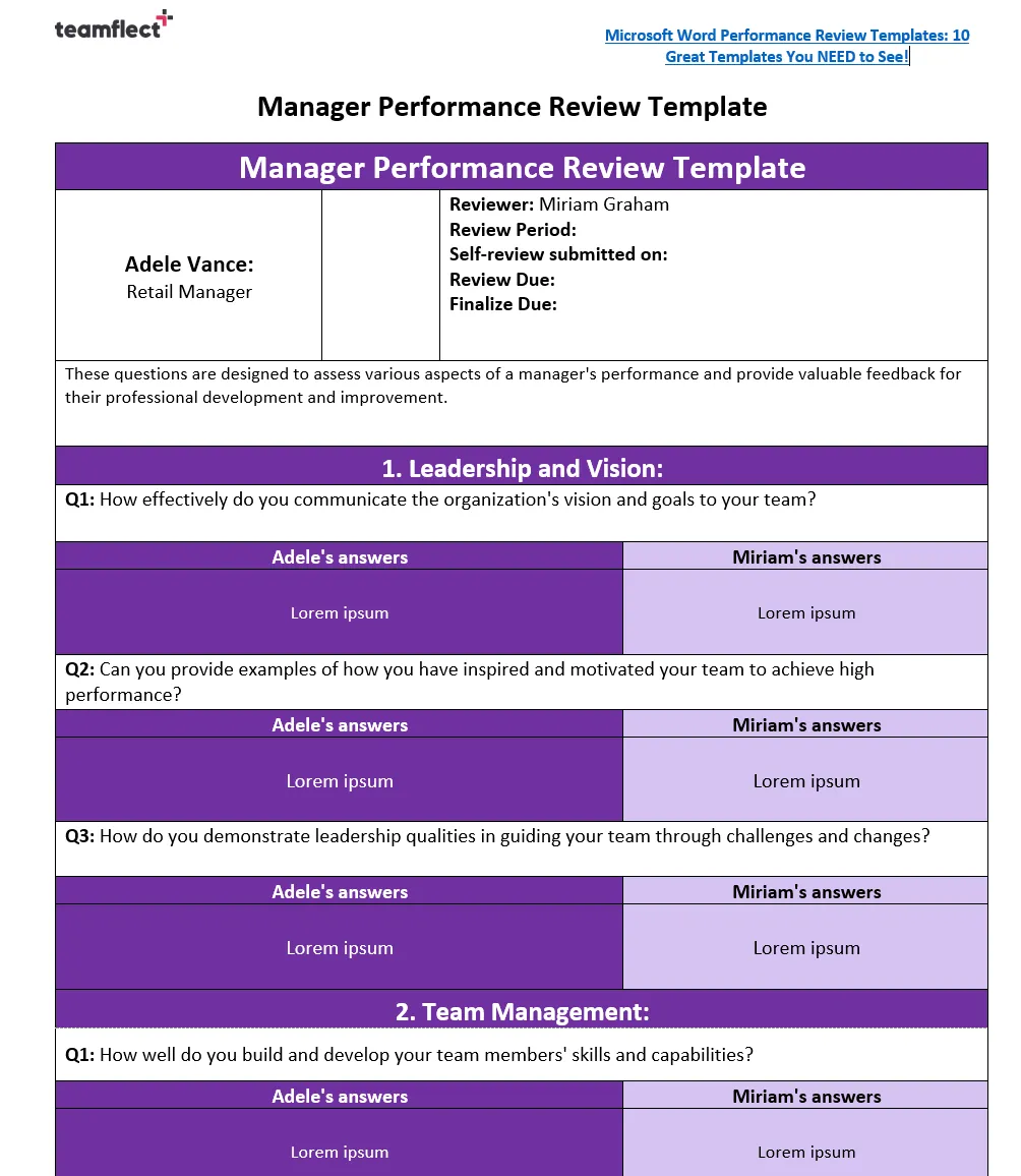 Manager review template
