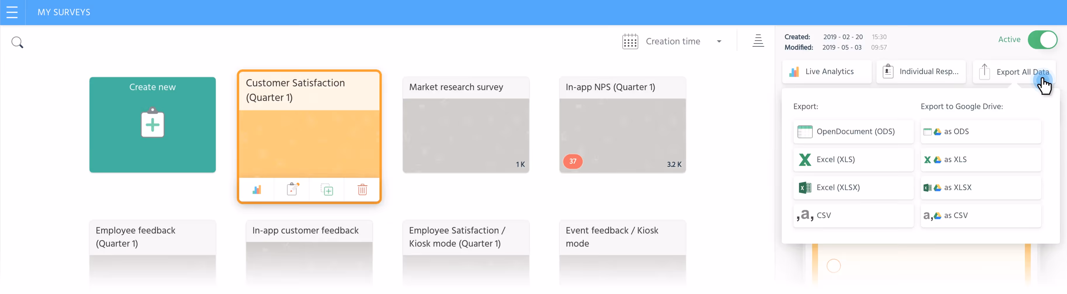 SurveyLegend main dashboard