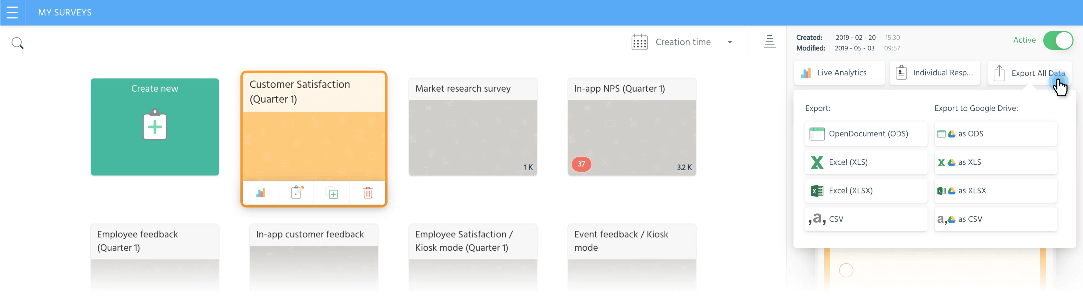 SurveyLegend main dashboard