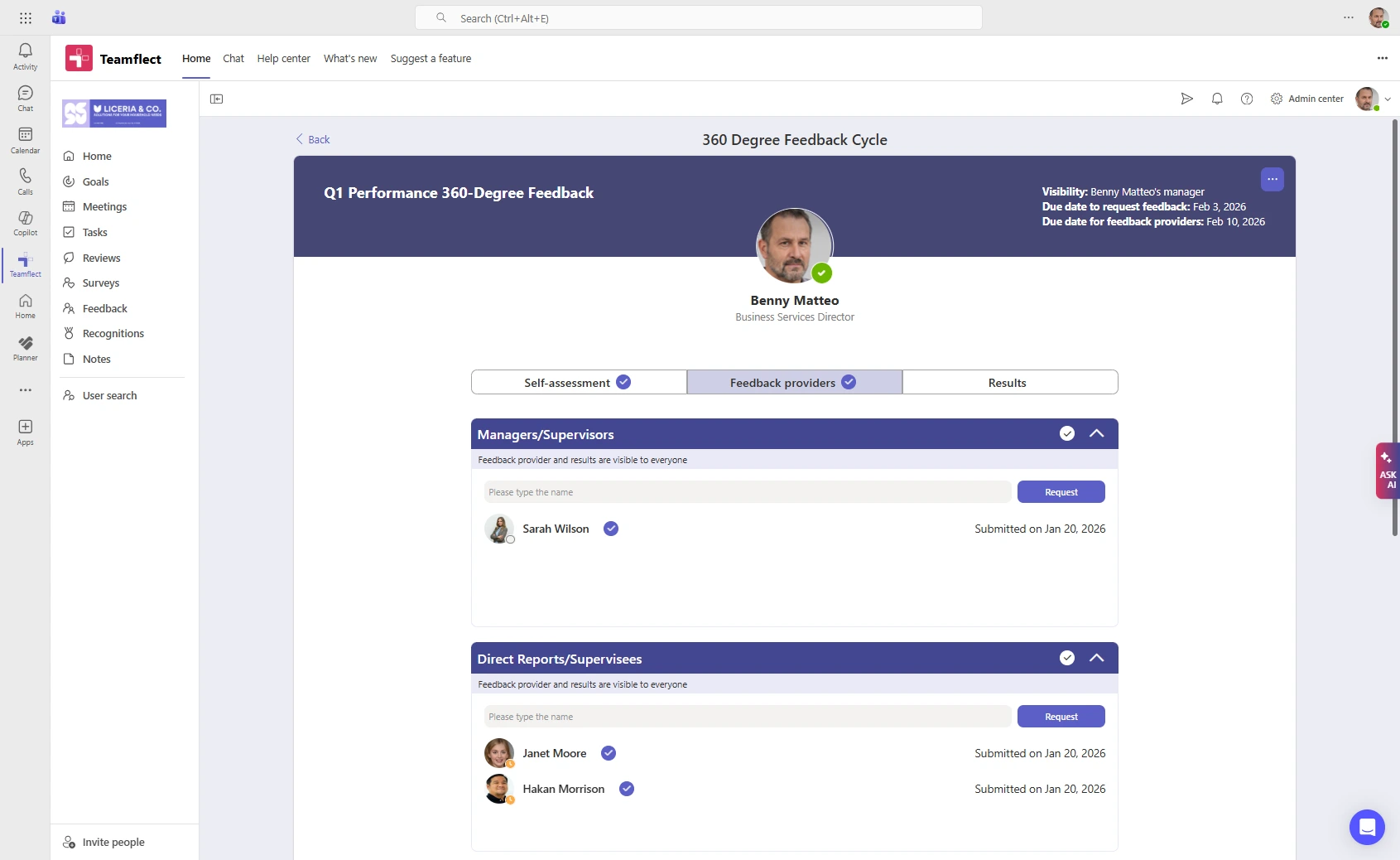 360 feedback inside Microsoft Teams with Teamflect