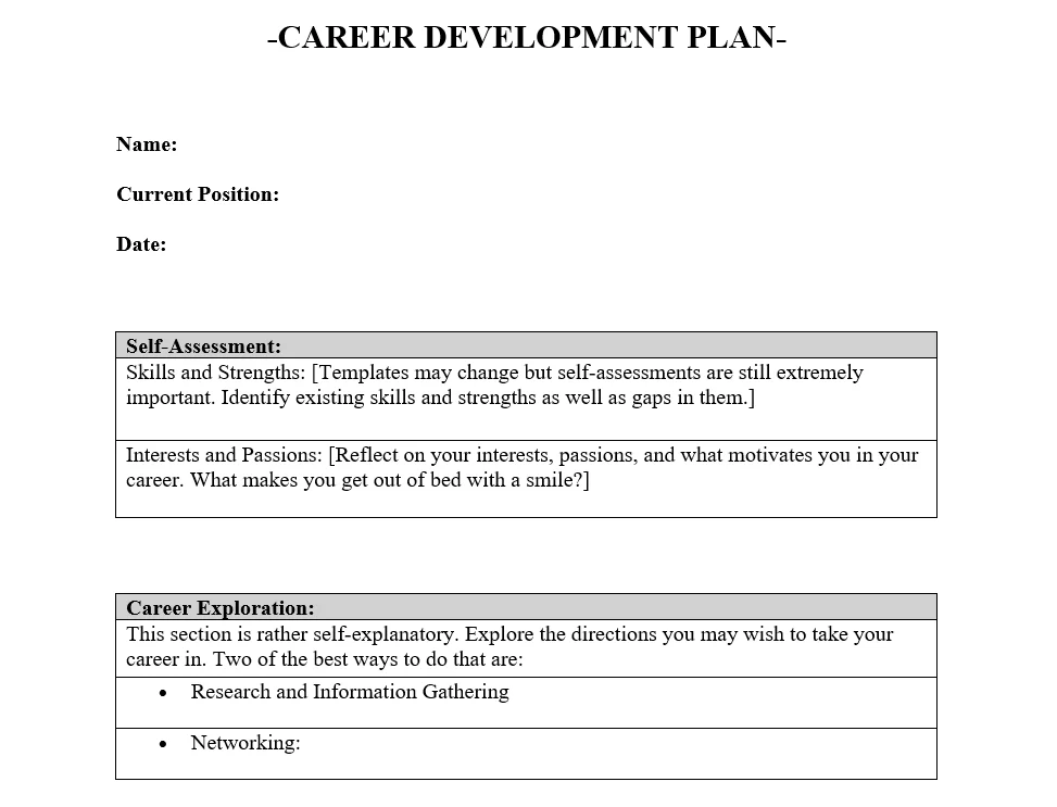 Career Development Plan template