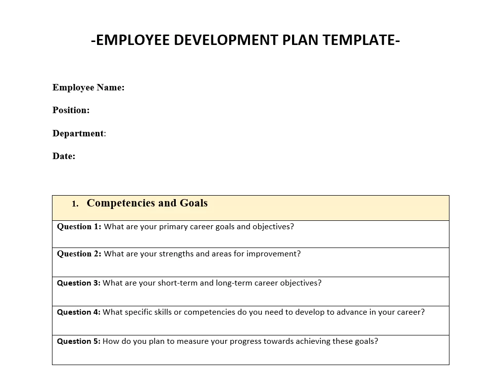 Employee Development Plan Template 3