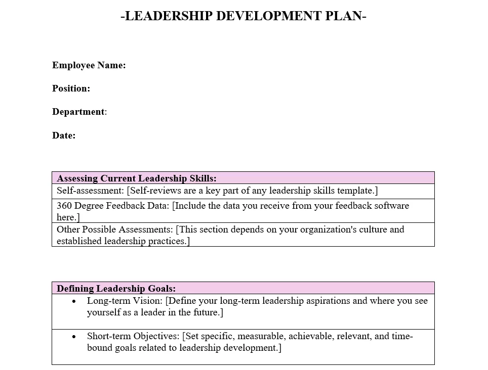 Leadership Development Plan template