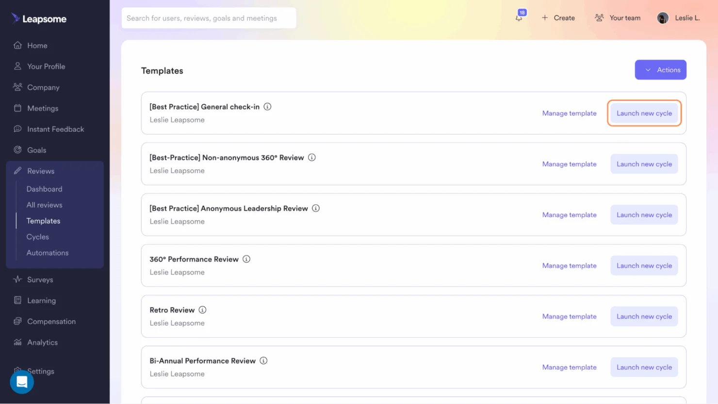 Leapsome performance review software