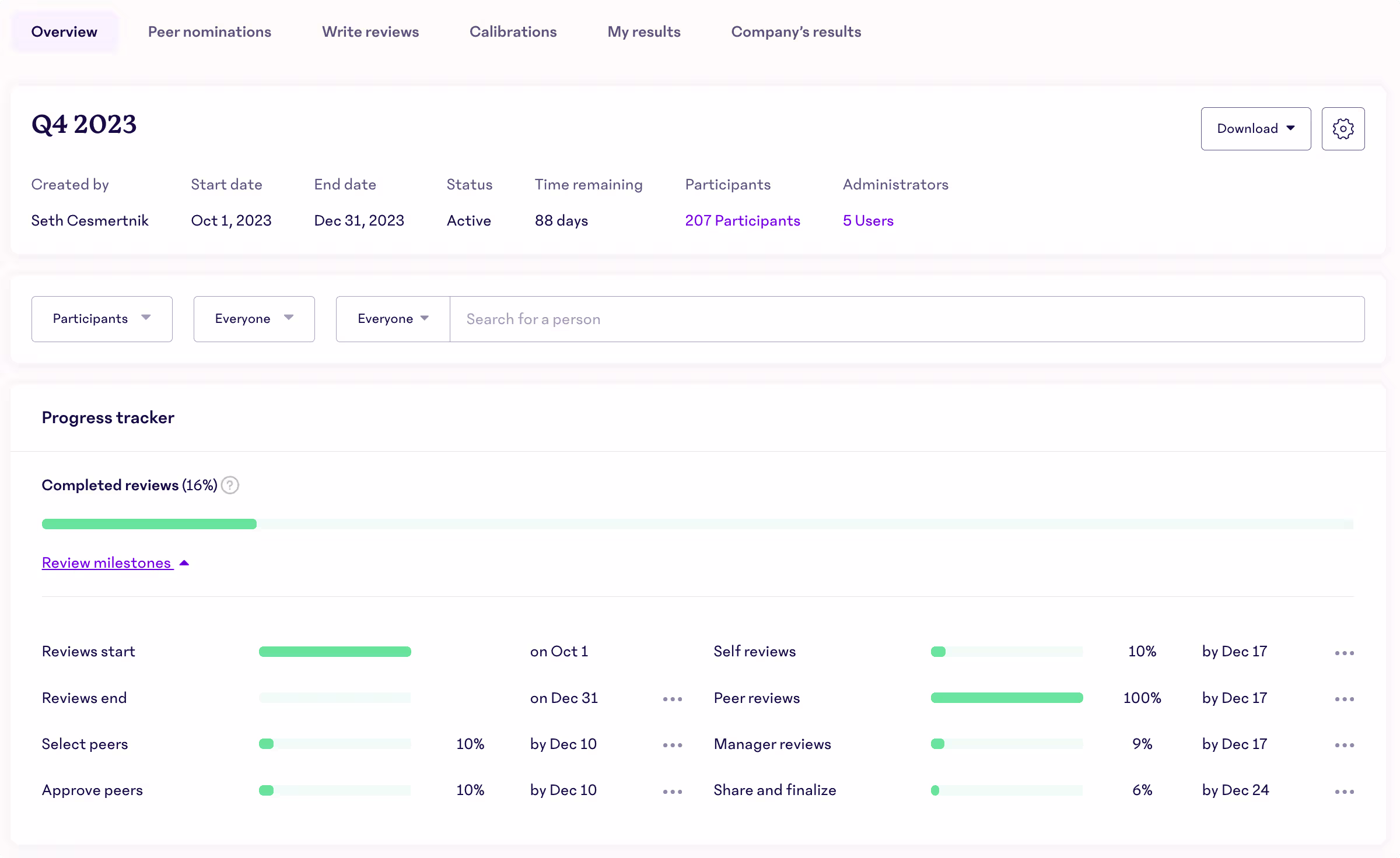15Five's Performance review software template