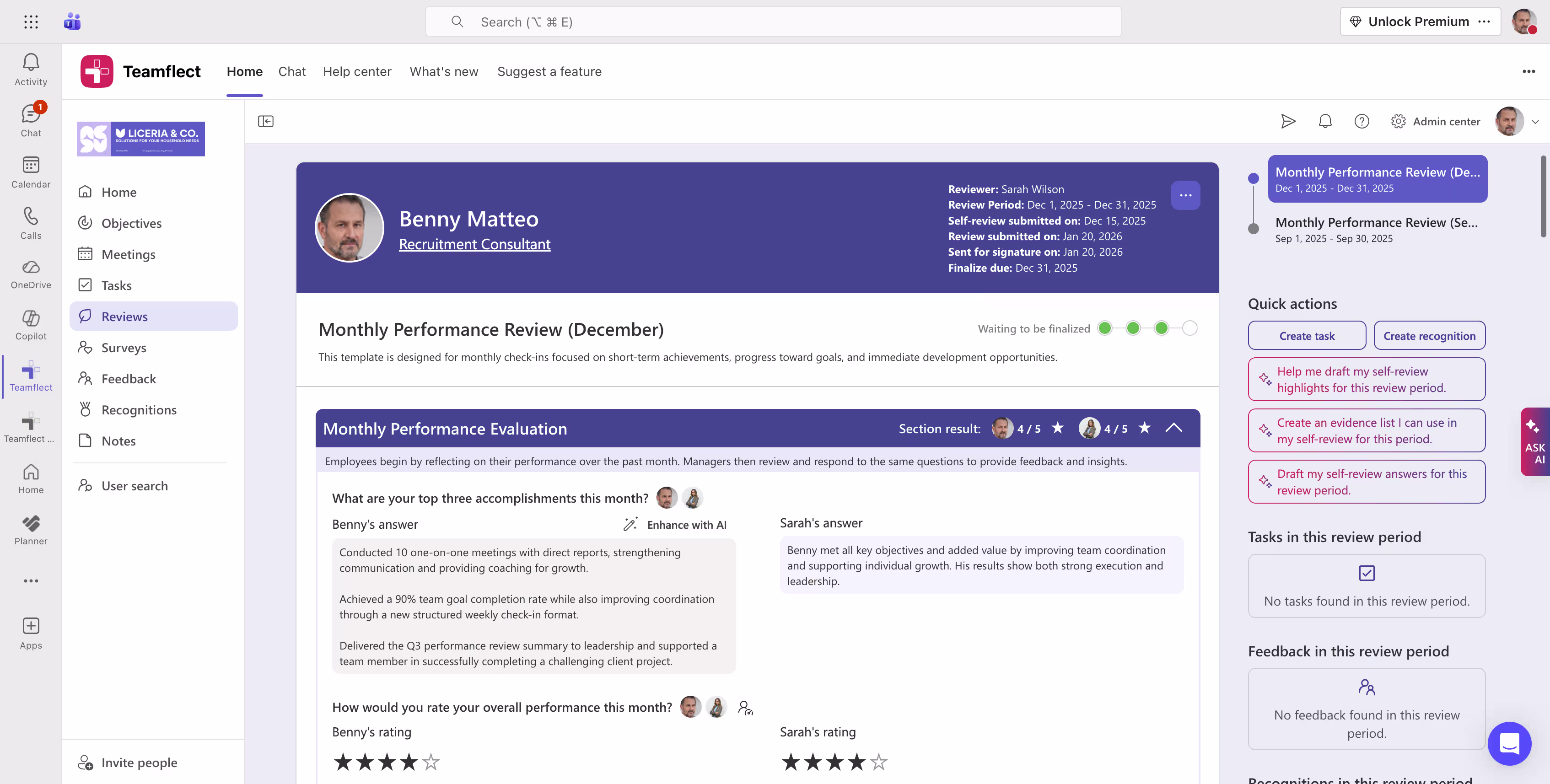 Performance Reviews in Microsoft Teams with Teamflect