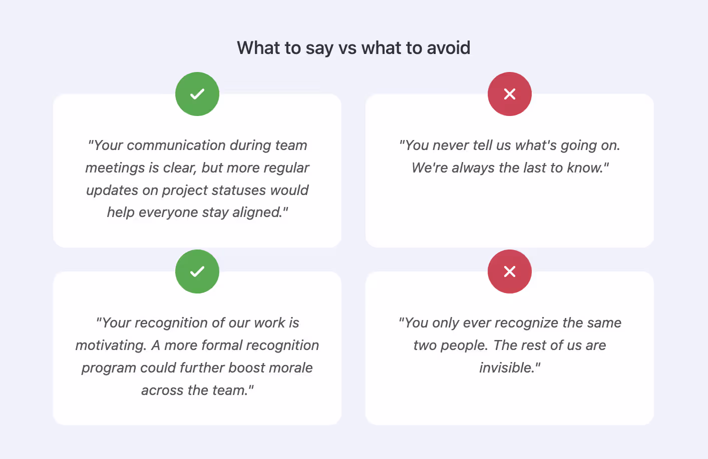What to say vs what to avoid when giving construictive feedback to your manager