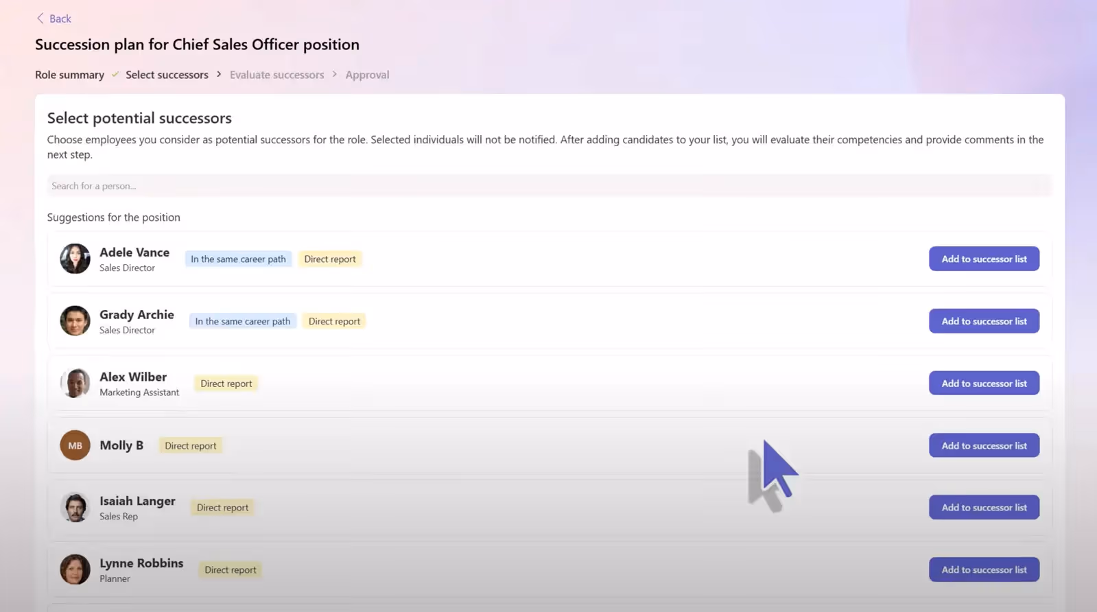 Easily shortlist and select successor candidates.