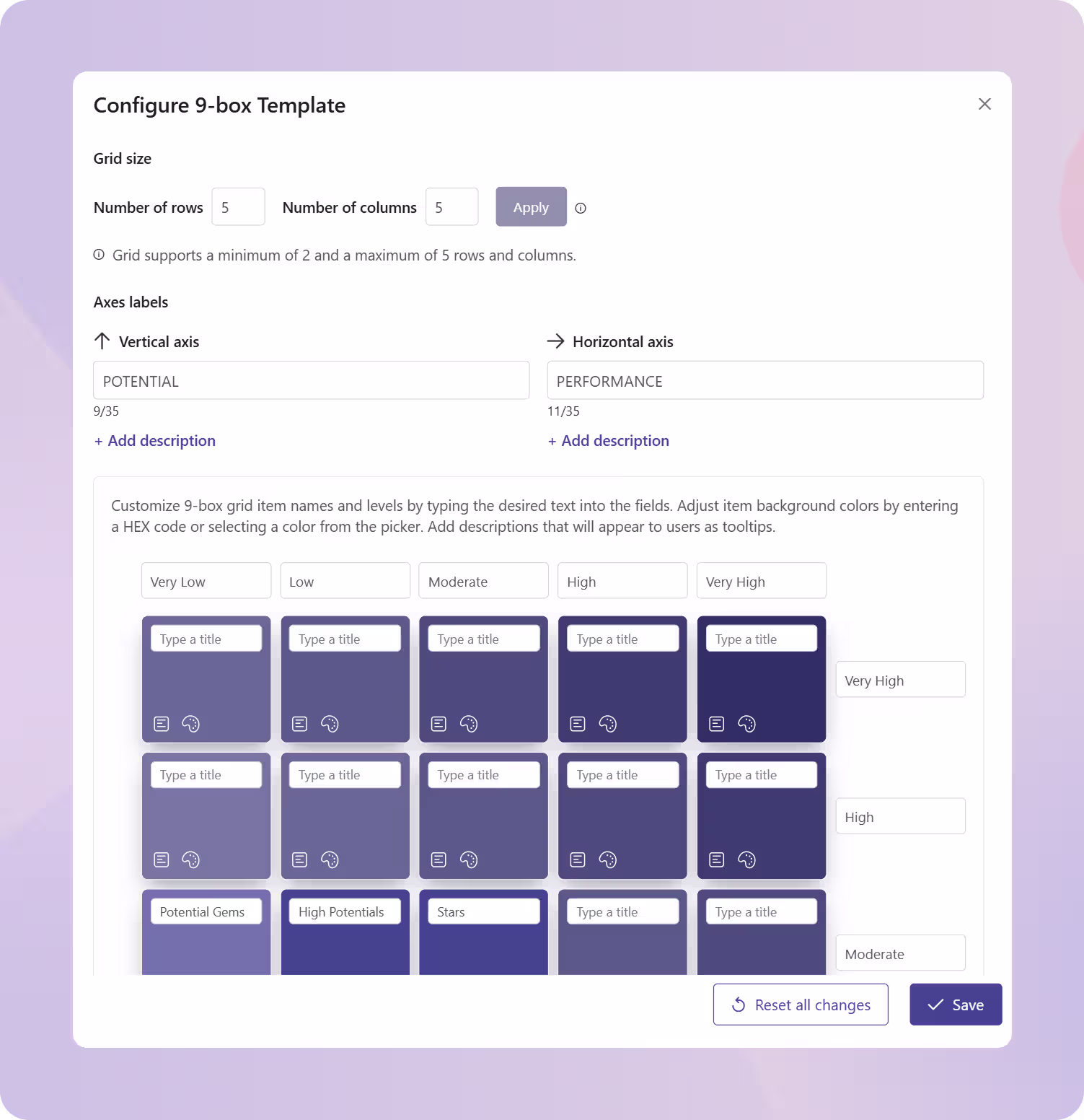 Customizing the 9 box grid in Teamflect