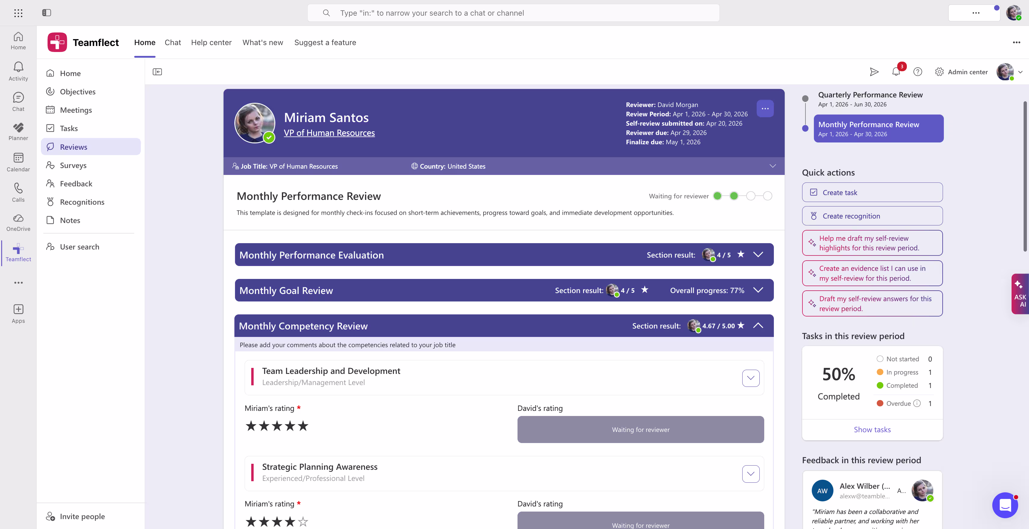 Competencies inside Reviews with Teamflect