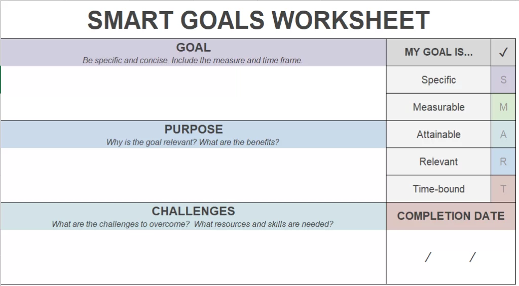 SMART Goal Setting Template in Excel