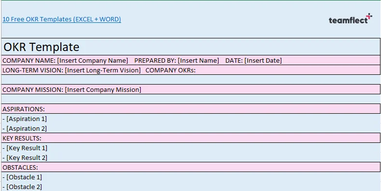 Company mission and vision OKR template