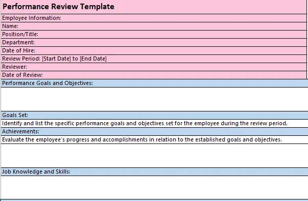 Simple employee performance review template in Excel