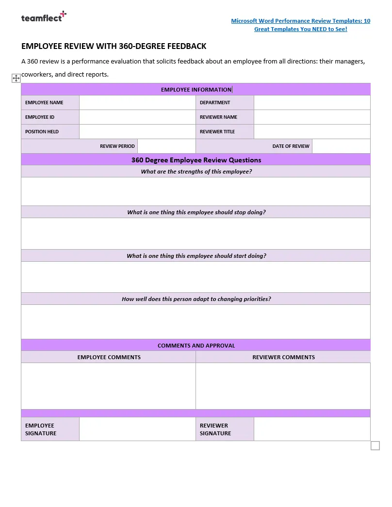 Core 360 performance review template