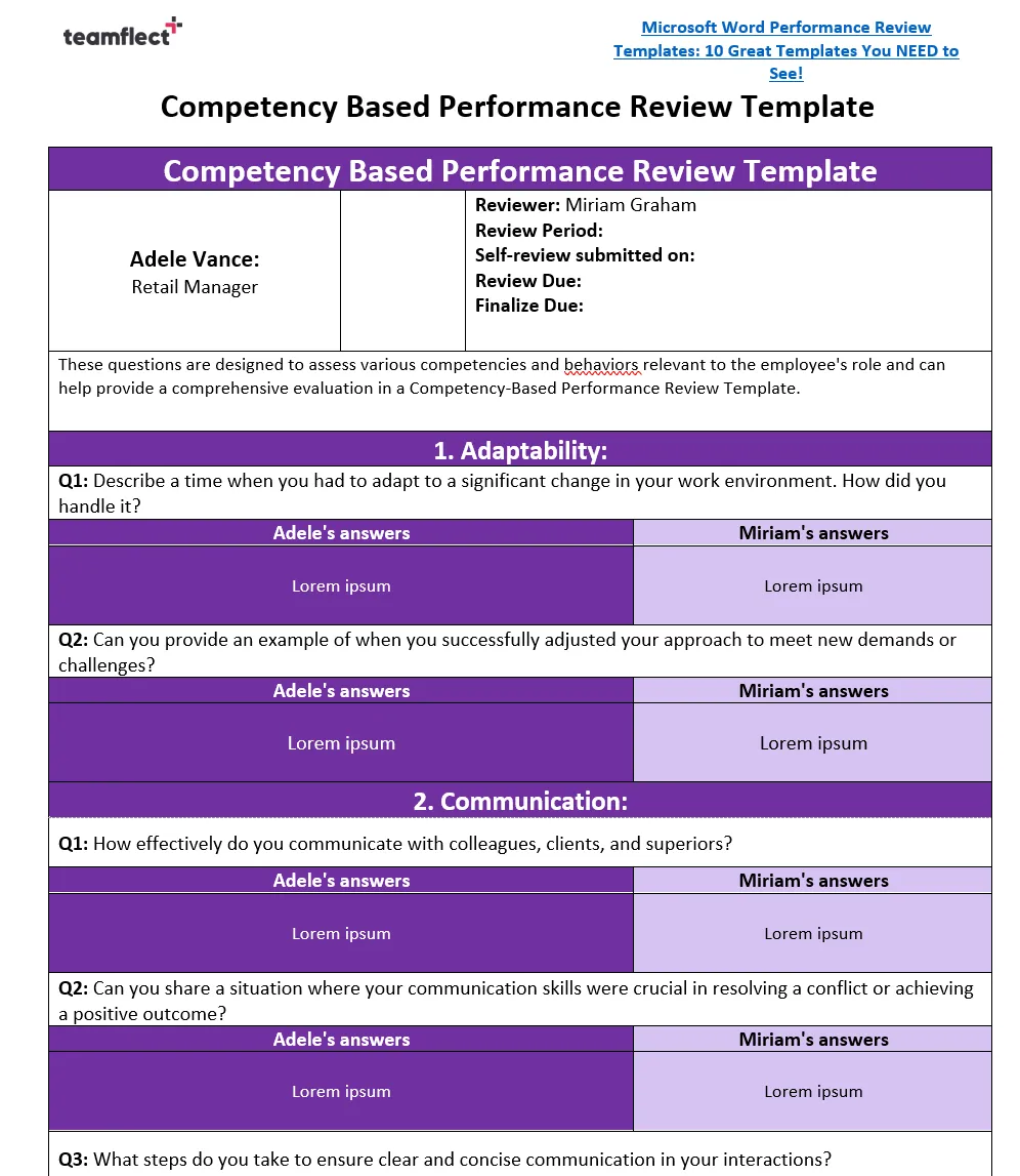 Competency based 360 review template
