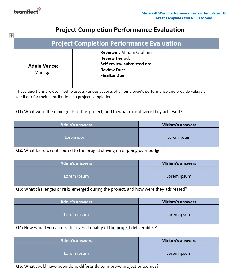 Project completion 360 review template
