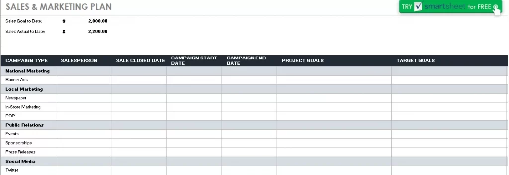 Sales and Marketing Timeline Template