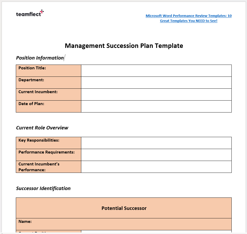 Management Succession Plan Template