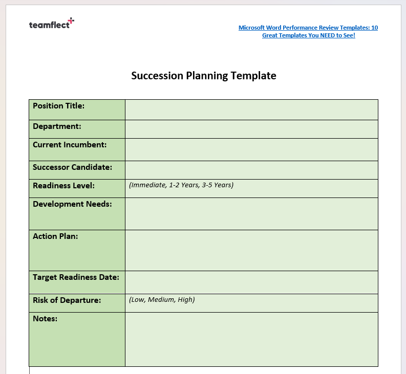 Succession planning template Word Format