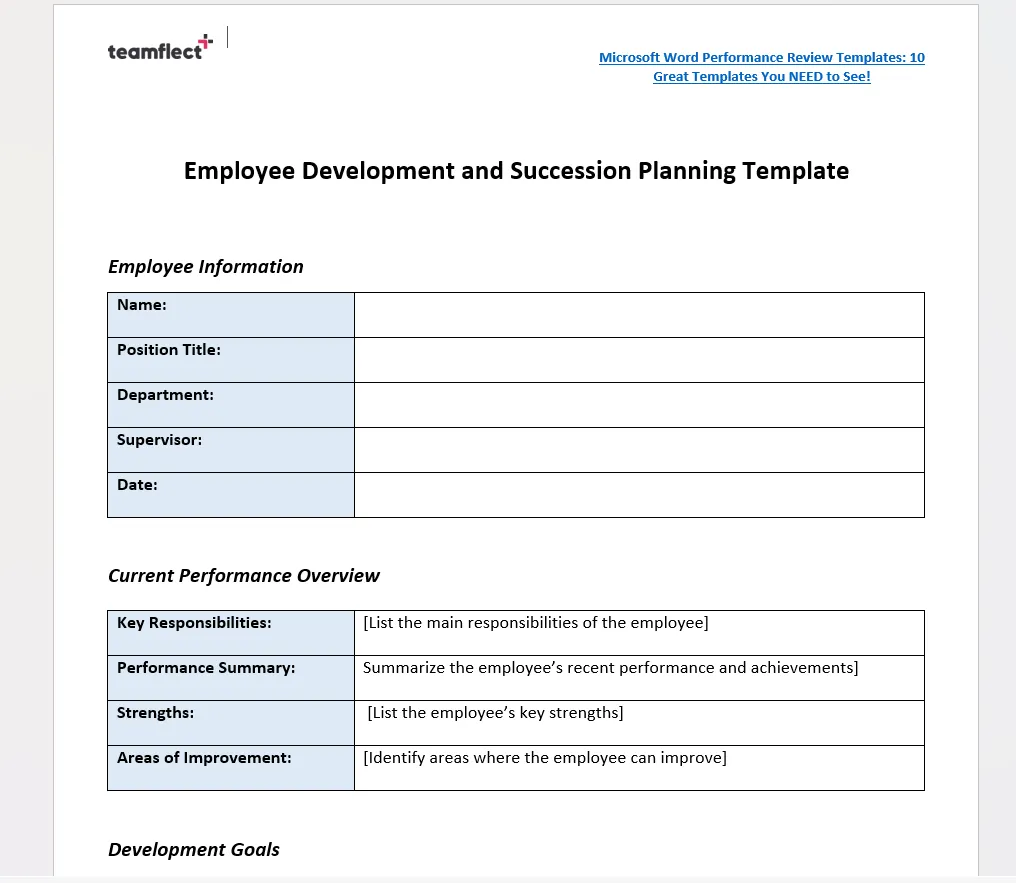 employee development and succession planning template