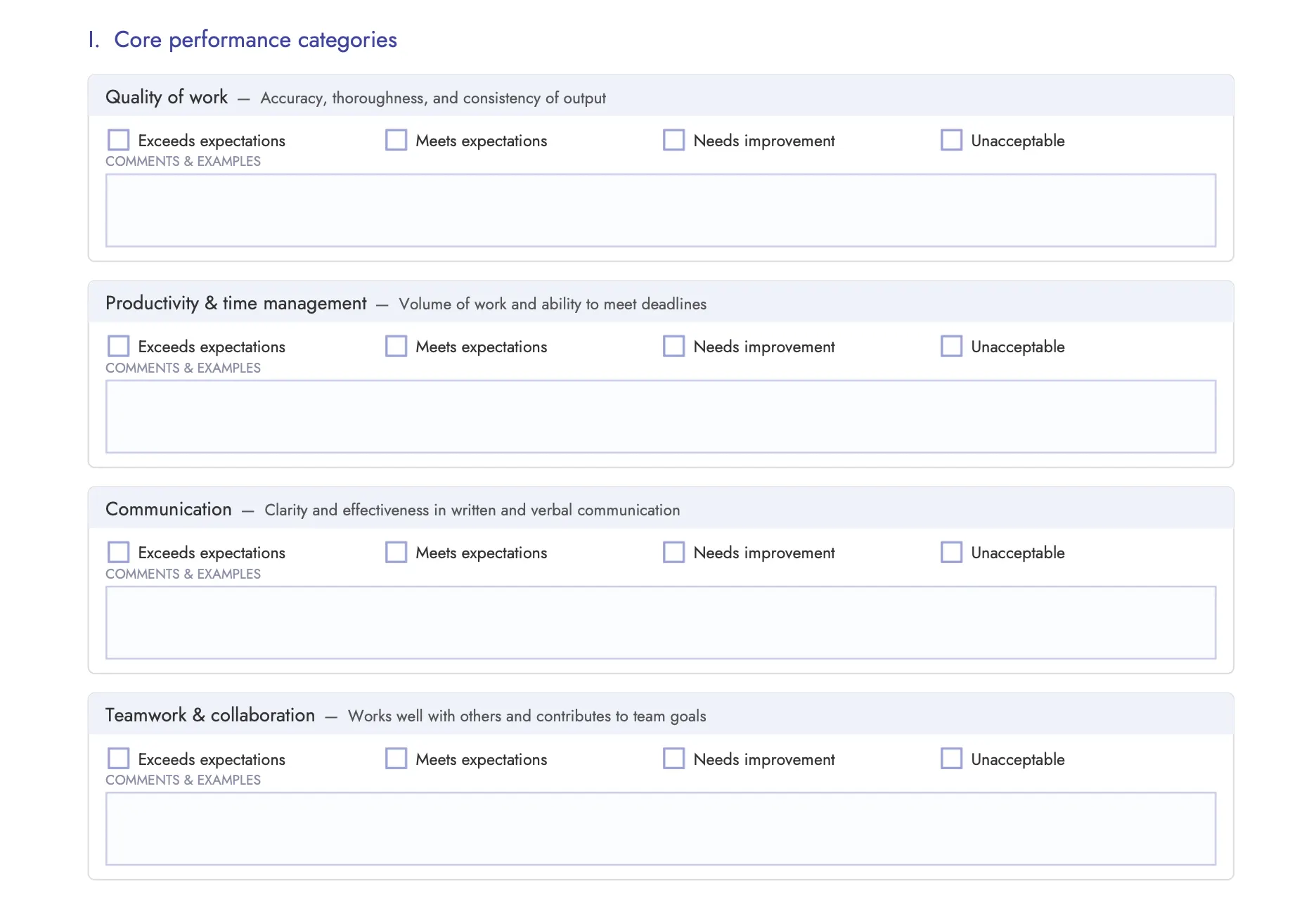 Employee evaluation form free pdf template