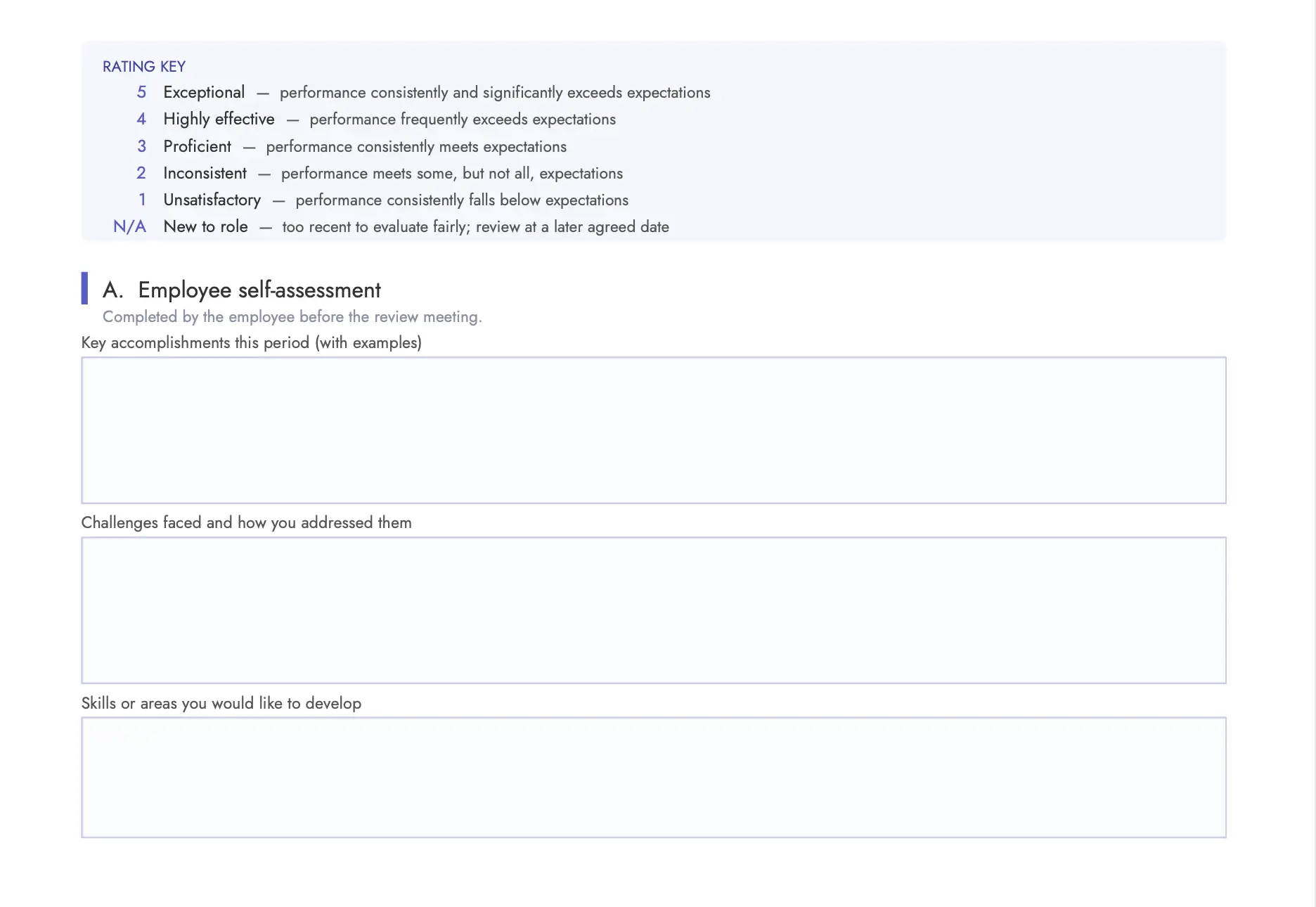 Numerical Scale Performance Review Template