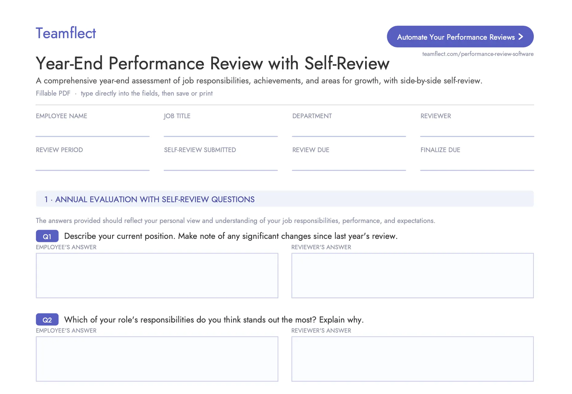 Year end performance review template pdf