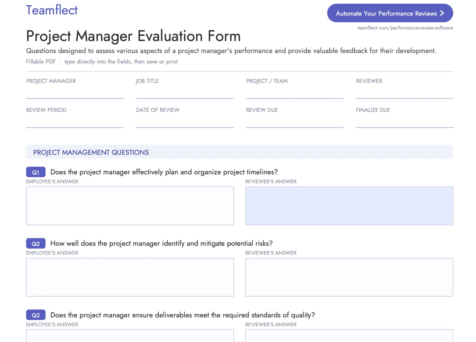 Manager evaluation form editable pdf