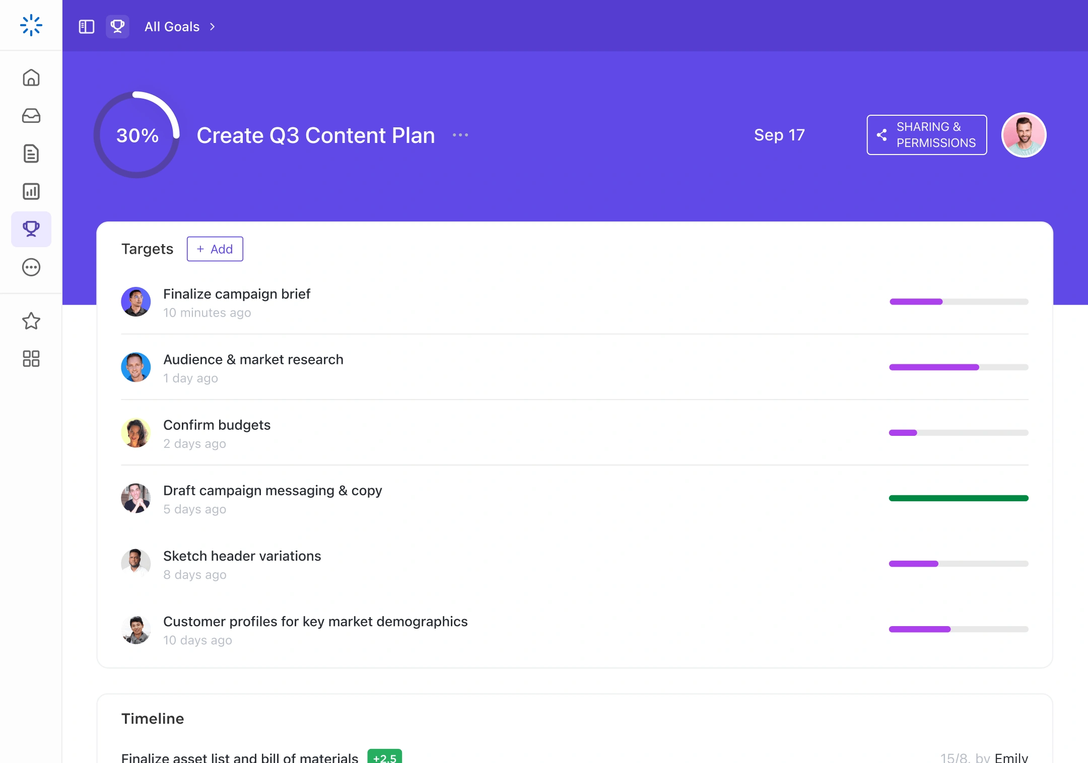 Clickup Goals dashboard