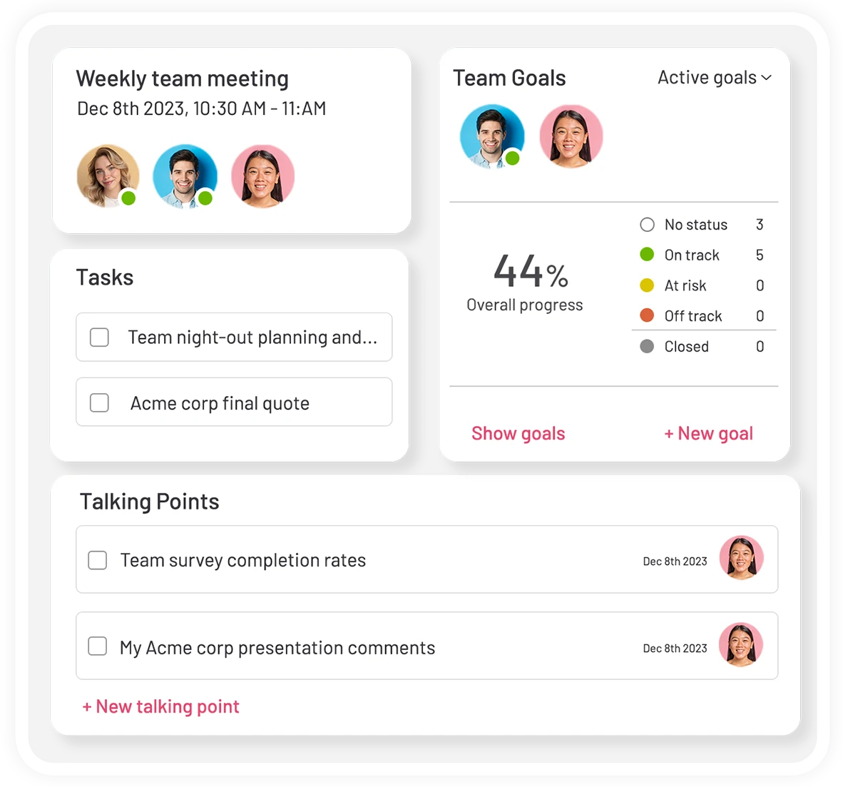 You can have 1:1 or one-to-many meetings with Teamflect