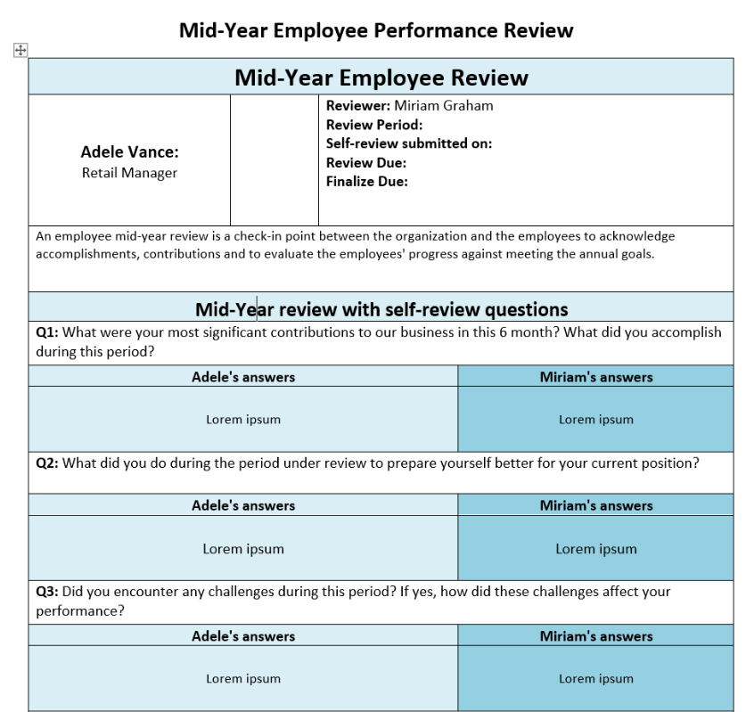 Mid-year review template in Word format