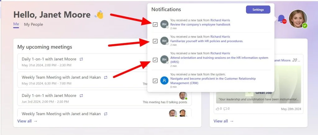 Teamflect notifications