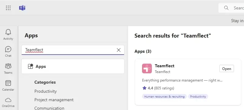 Teamflect is available in Microsoft Teams App store