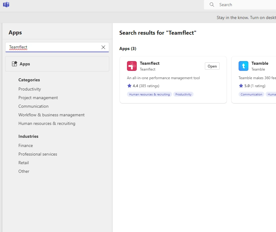 microsoft teams app store- teamflect